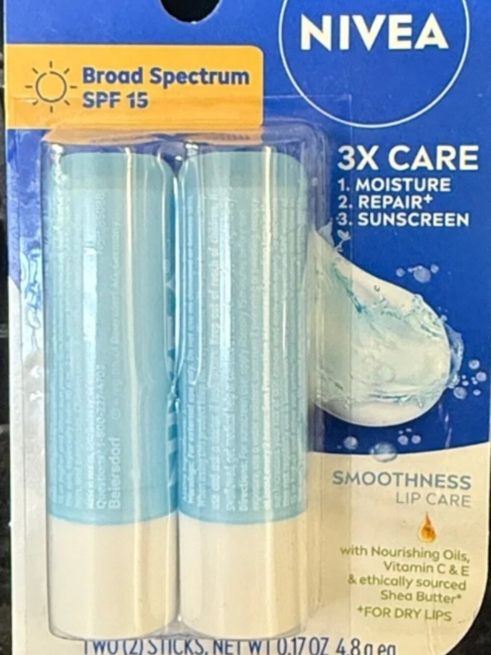 NIVEA Smoothness with SPF- 15 Lip Care Balm - Blue 2pk